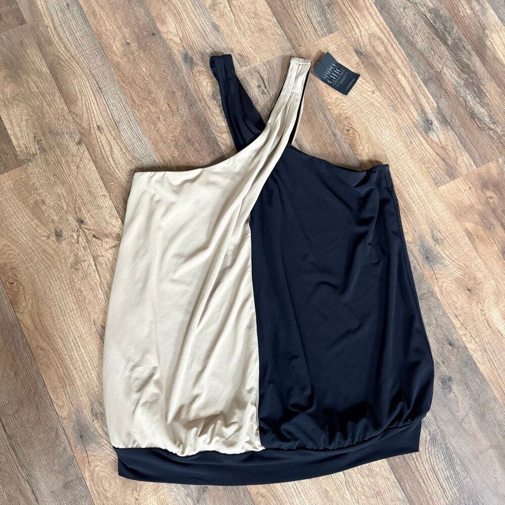 Lane Bryant 14/16 Black Tan Cross Neck Blouse Halter Top NWT Evening Preppy Chic